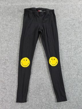 Divided Black Leggings with Yellow Smiley Knee Patches Smiley